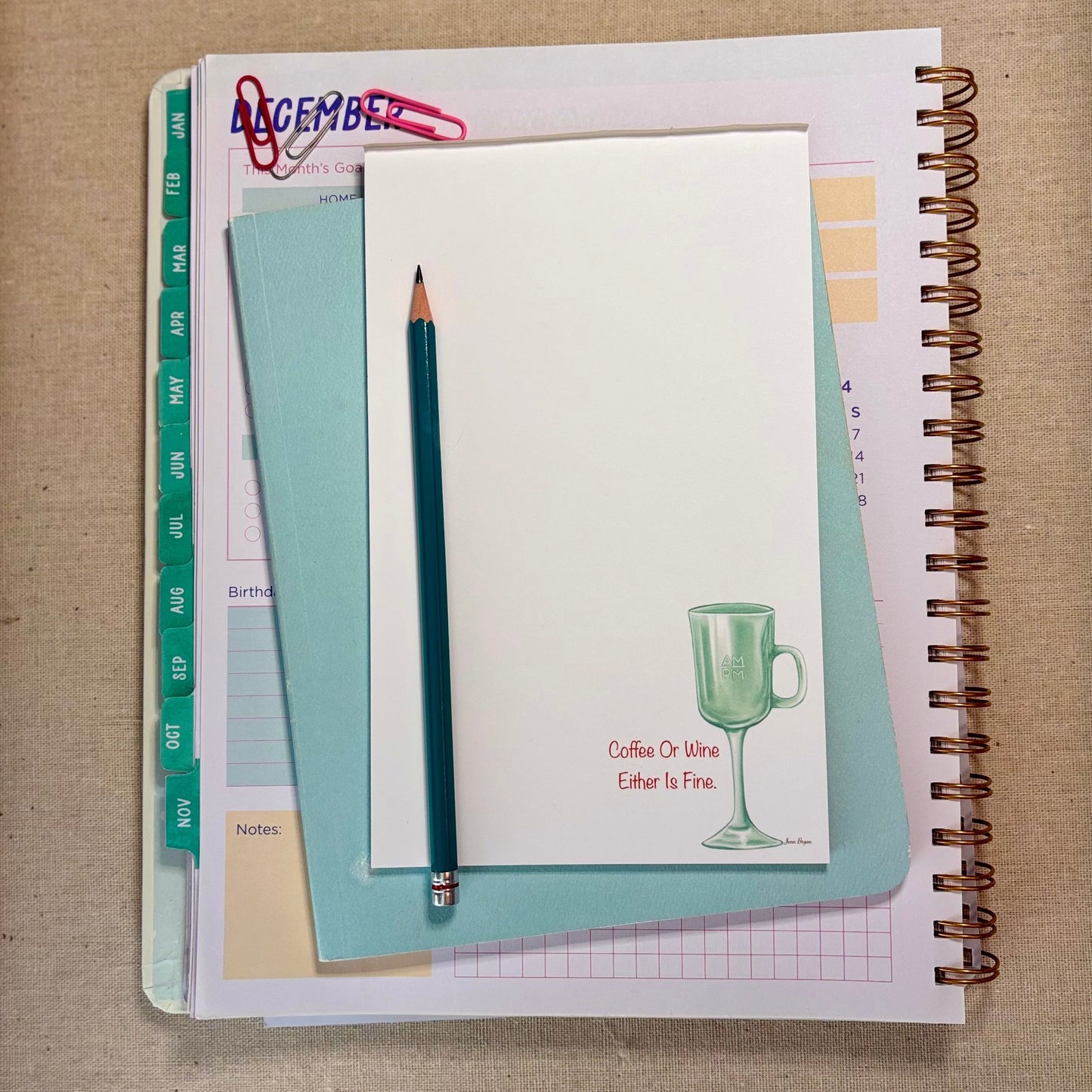 Coffee or Wine Either is Fine Notepad (5x8 in )