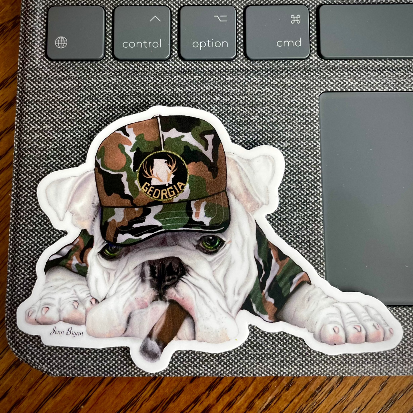 Bulldog in Camo Sticker with Cigar