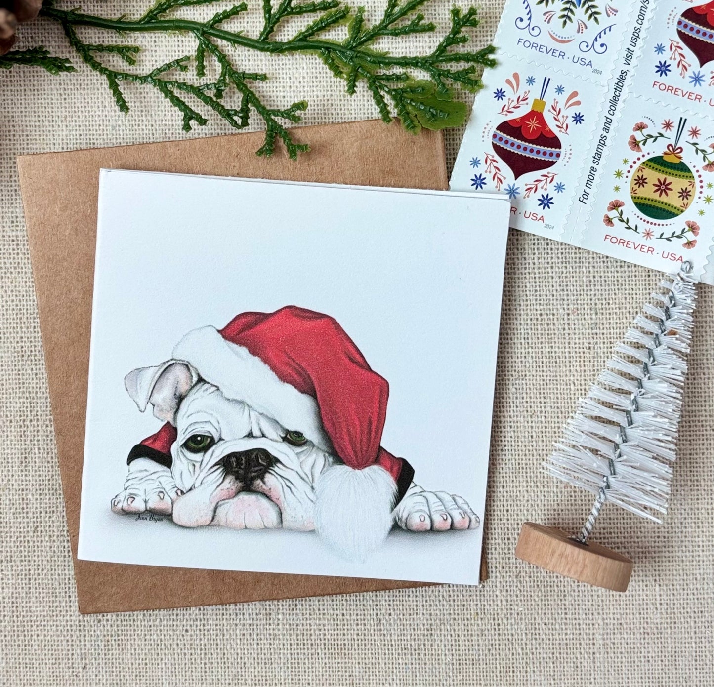 Bulldog in Santa Hat Greeting Card