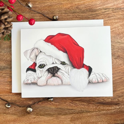 Bulldog in Santa Hat Greeting Card