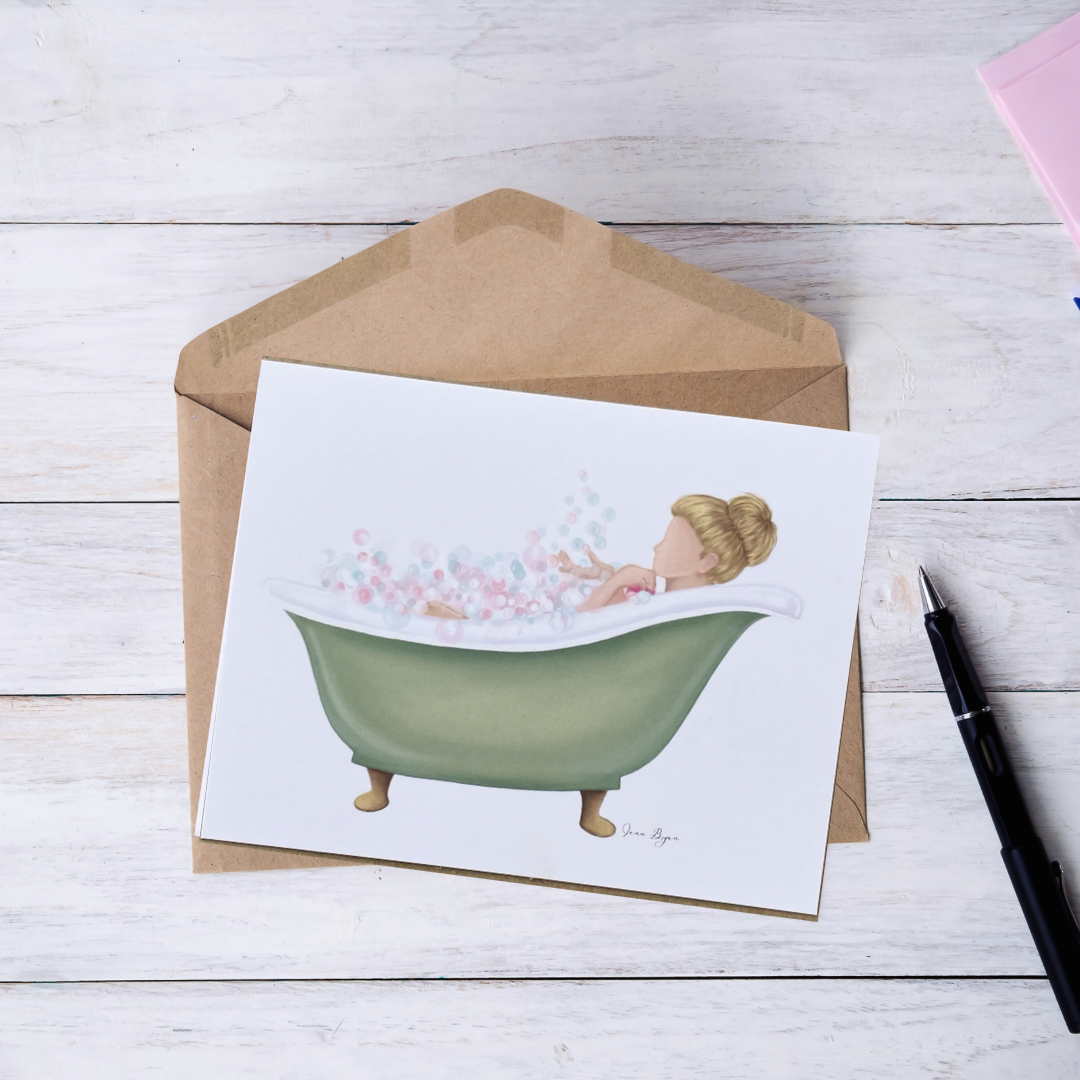 Woman with Blonde Hair in Bath Note Card