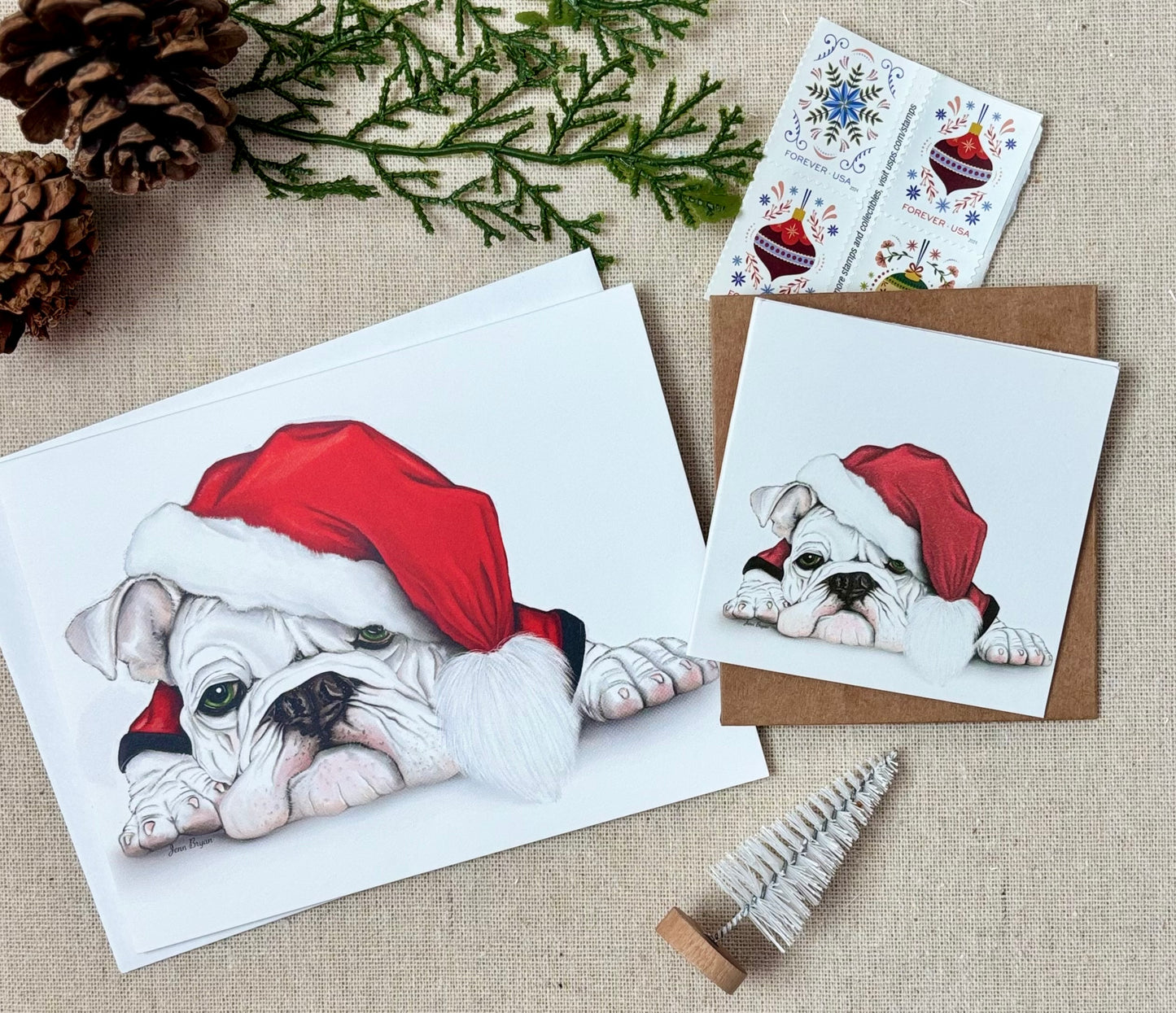 Bulldog in Santa Hat Greeting Card