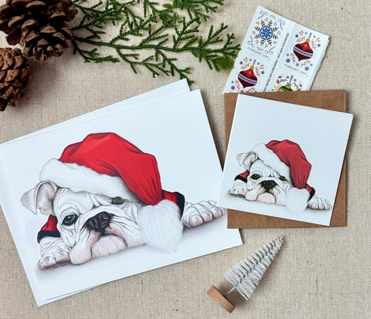 Bulldog in Santa Hat Greeting Card