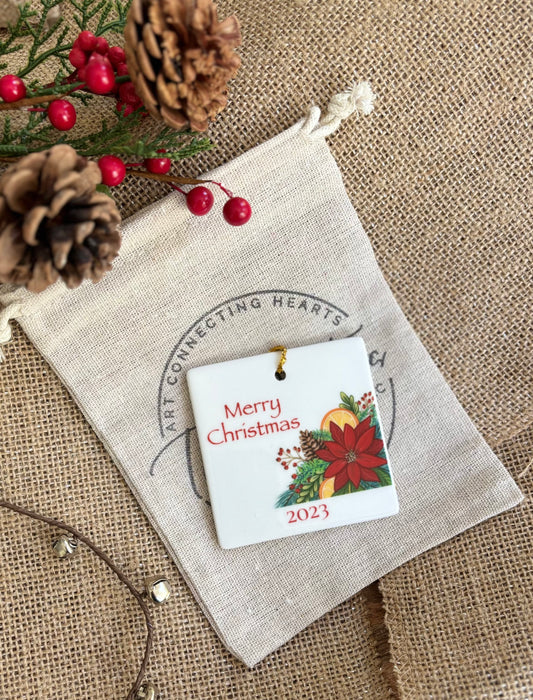 Merry Christmas Poinsettia Ornament 2023